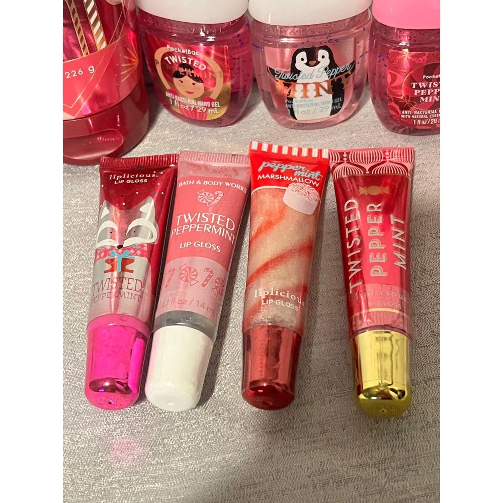 Bath & Body Works Twisted Peppermint Bundle Body Cream Hand Gel Lip Gloss lot 9
